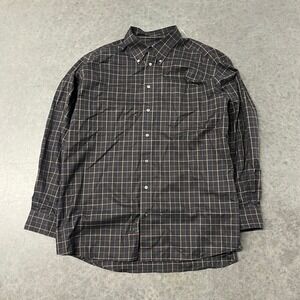 Hathaway Mens XL Non-Iron Cotton Button Down Shirt Black Tan Windowpane Check